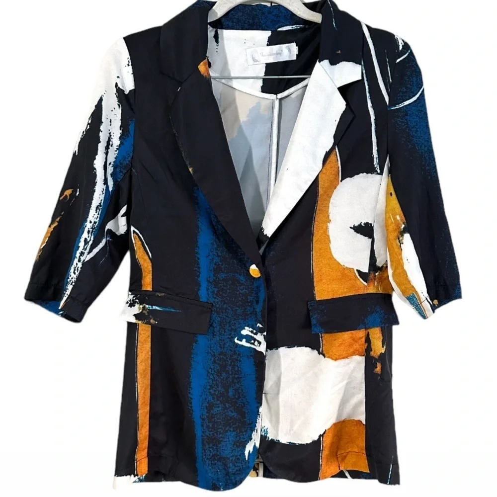 Abstract print one button blazer m